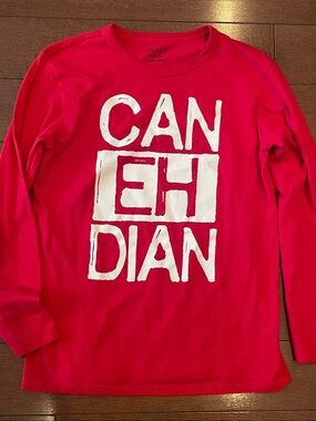 The Children's Place Red Long Sleeve Tee with White CAN EH DIAN Graphic